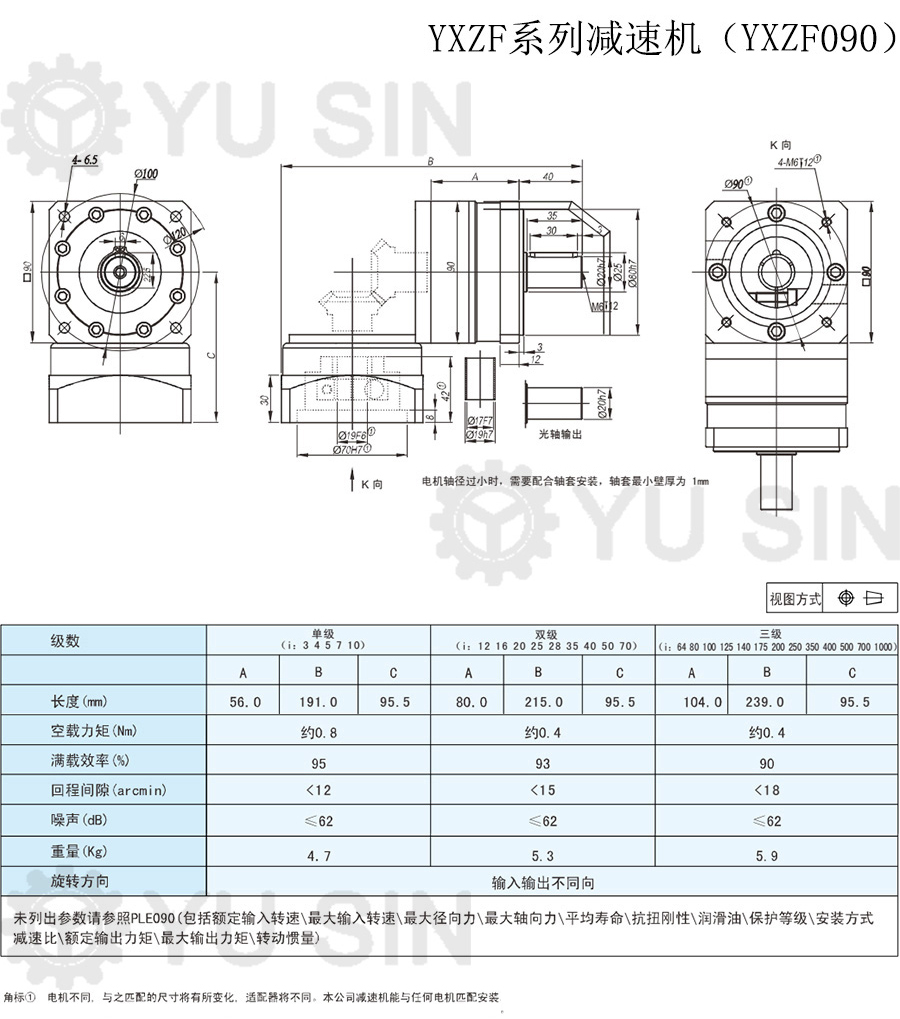 bwin必赢YXZF90精密行星伺服减速机尺寸图