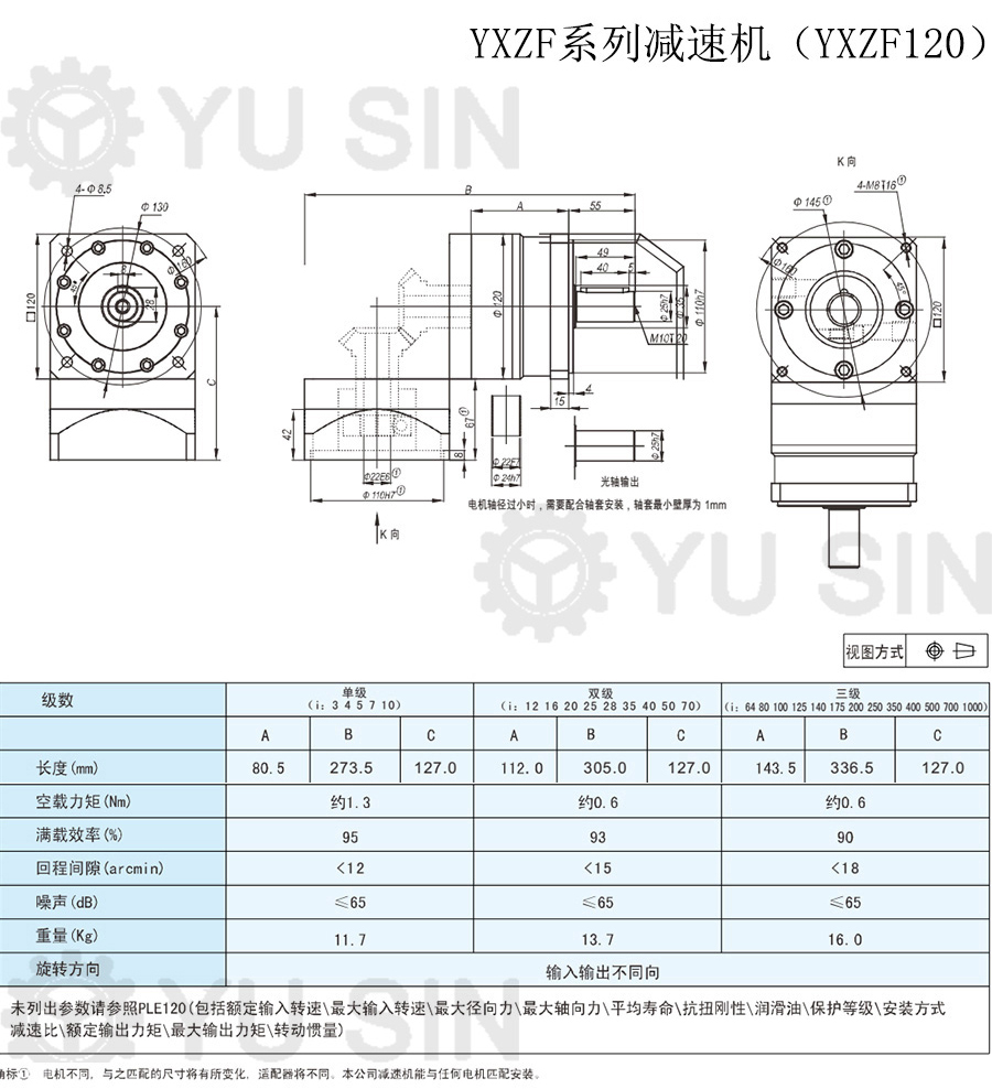 bwin必赢YXZF120精密行星伺服减速机尺寸图